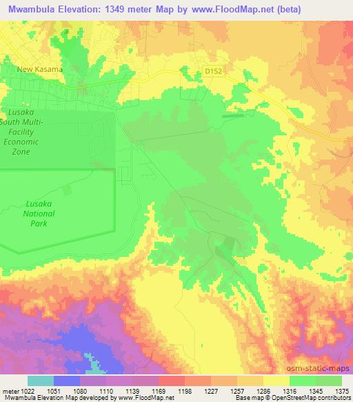 Mwambula,Zambia Elevation Map