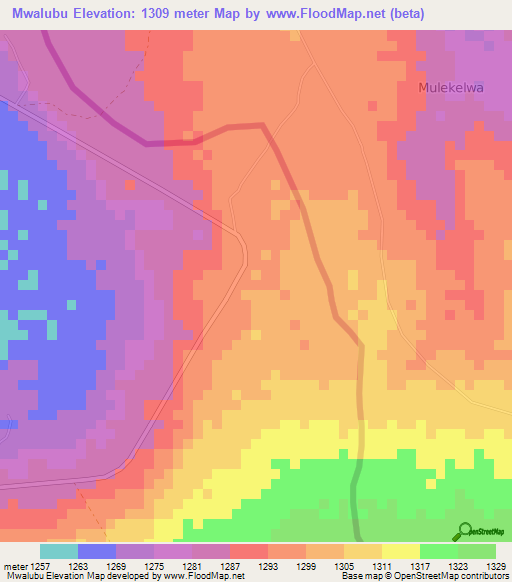 Mwalubu,Zambia Elevation Map