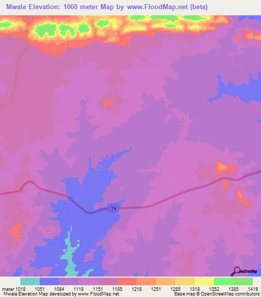 Mwala,Zambia Elevation Map