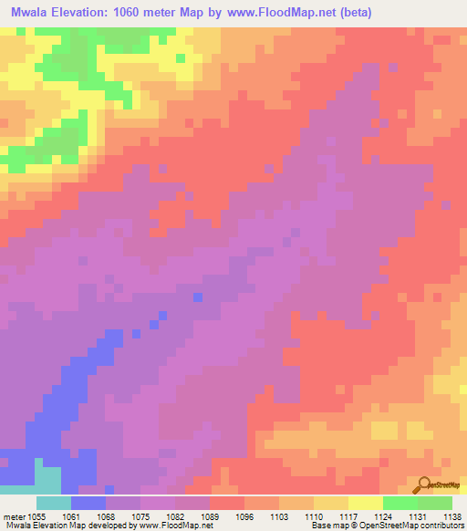 Mwala,Zambia Elevation Map