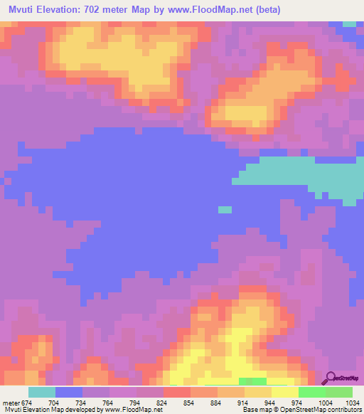 Mvuti,Zambia Elevation Map