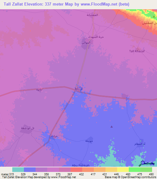 Tall Zallat,Iraq Elevation Map