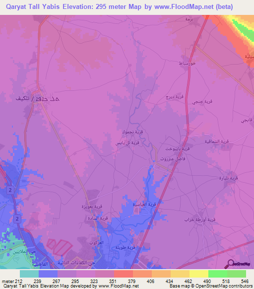 Qaryat Tall Yabis,Iraq Elevation Map