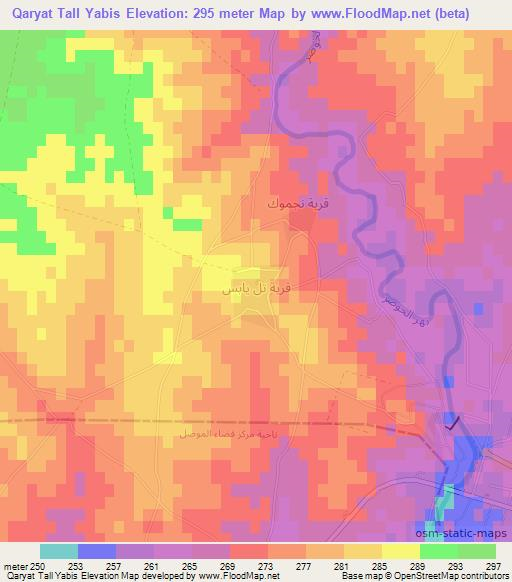 Qaryat Tall Yabis,Iraq Elevation Map
