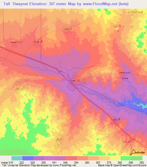 Tall `Uwaynat,Iraq Elevation Map