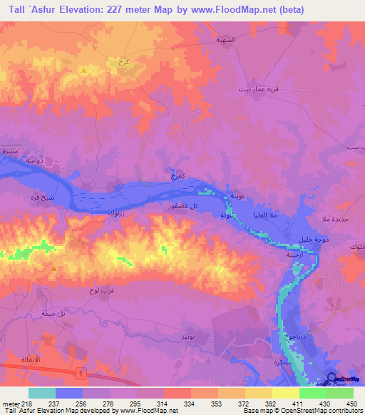 Tall `Asfur,Iraq Elevation Map