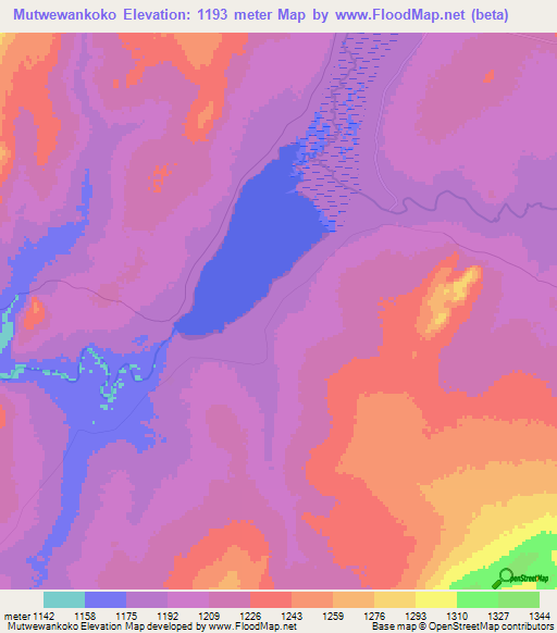 Mutwewankoko,Zambia Elevation Map