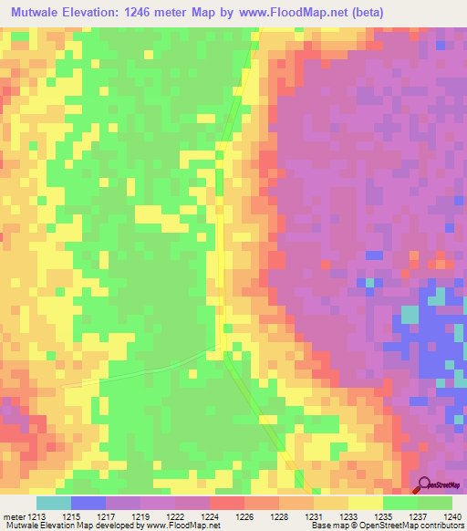 Mutwale,Zambia Elevation Map