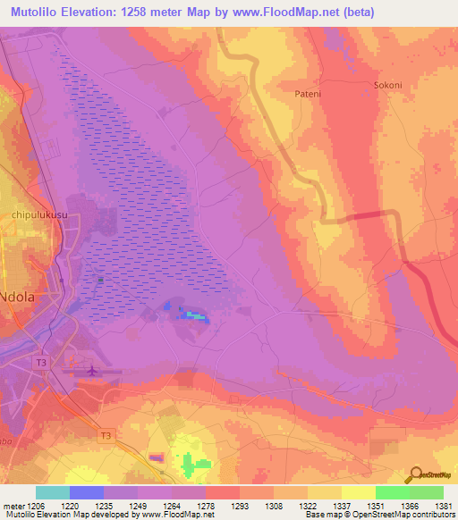 Mutolilo,Zambia Elevation Map