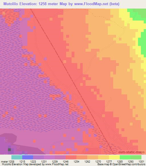 Mutolilo,Zambia Elevation Map