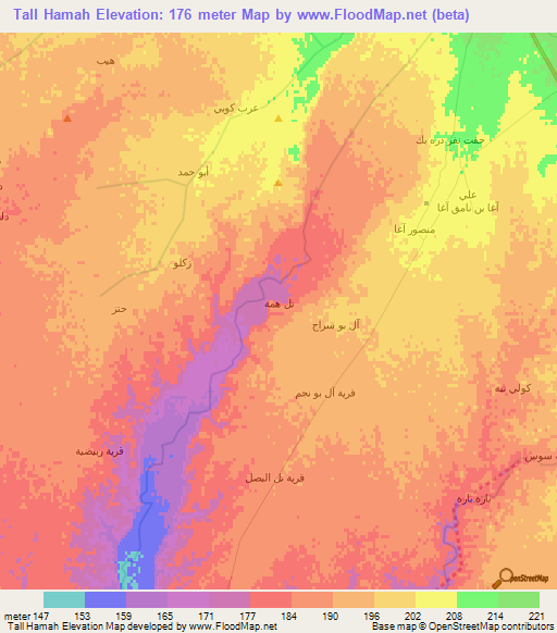 Tall Hamah,Iraq Elevation Map