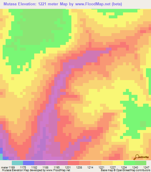 Mutasa,Zambia Elevation Map