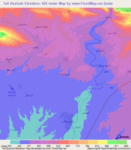 Tall Buzinah,Iraq Elevation Map