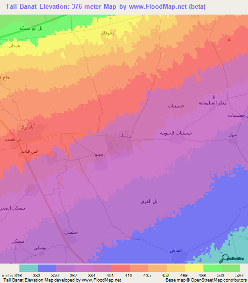 Tall Banat,Iraq Elevation Map