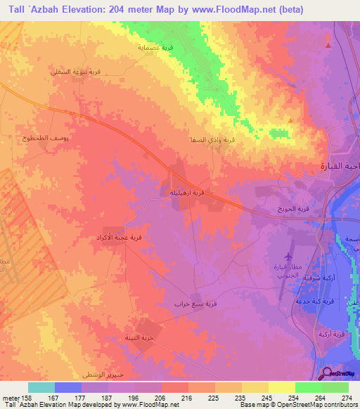 Tall `Azbah,Iraq Elevation Map