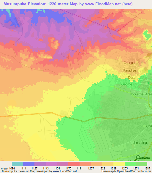 Musumpuka,Zambia Elevation Map