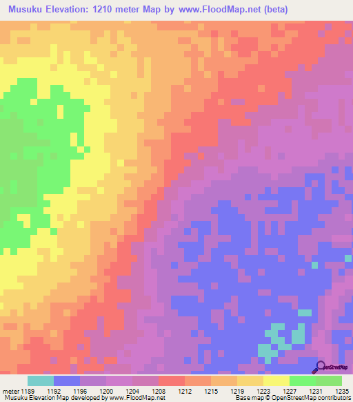 Musuku,Zambia Elevation Map