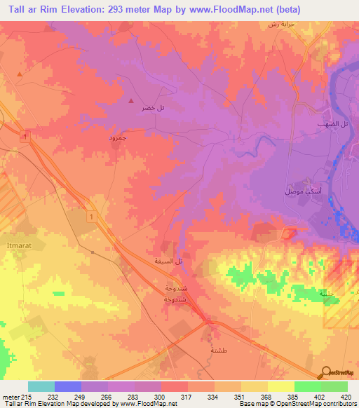 Tall ar Rim,Iraq Elevation Map