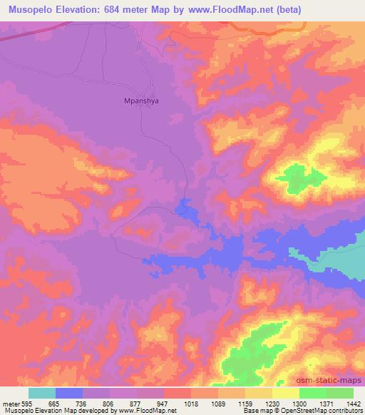 Musopelo,Zambia Elevation Map