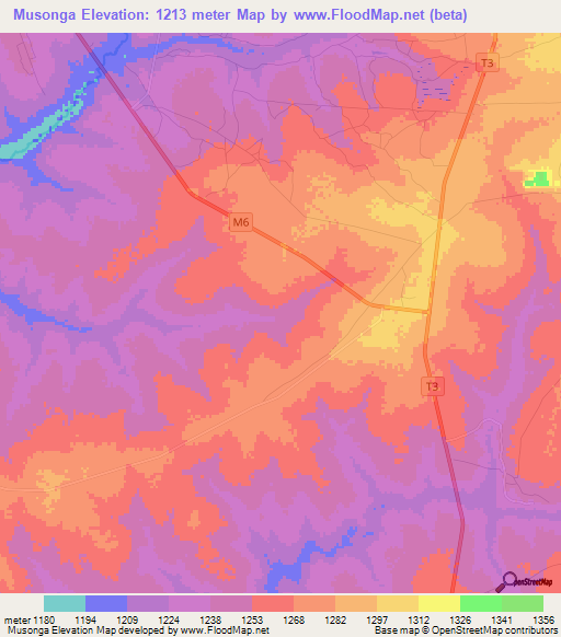 Musonga,Zambia Elevation Map