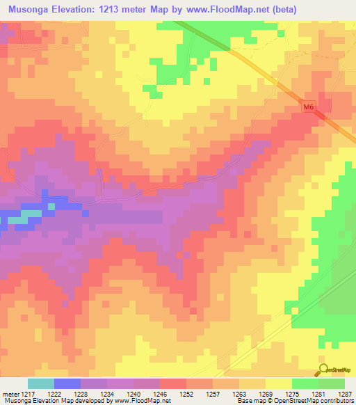 Musonga,Zambia Elevation Map