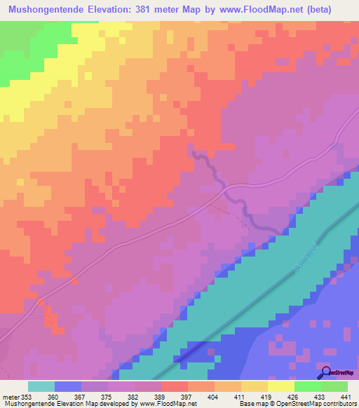 Mushongentende,Zambia Elevation Map