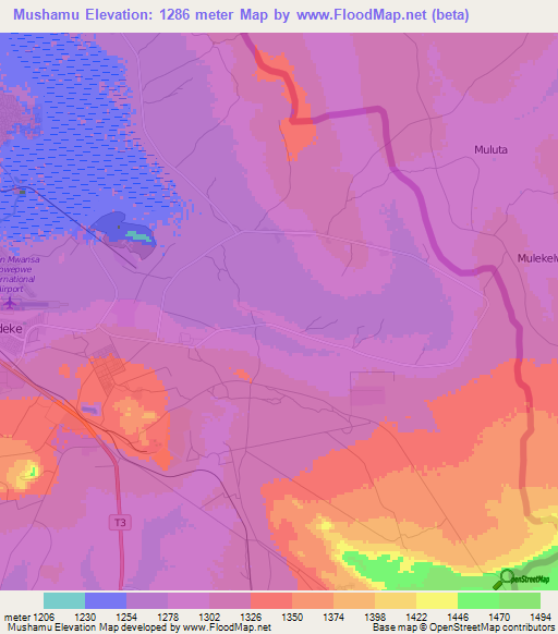 Mushamu,Zambia Elevation Map