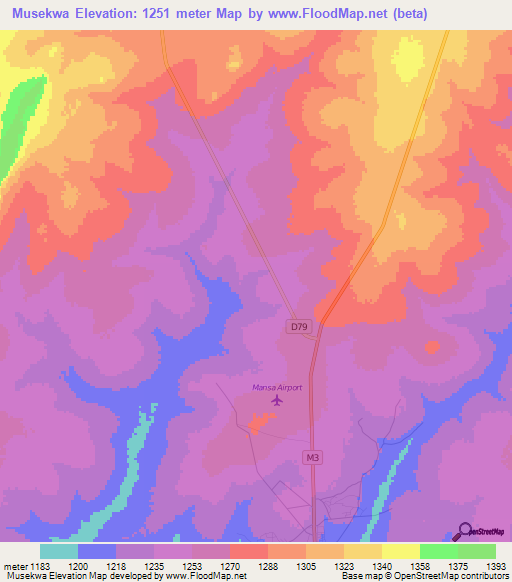 Musekwa,Zambia Elevation Map