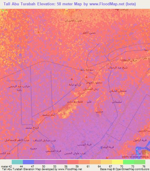 Tall Abu Turabah,Iraq Elevation Map