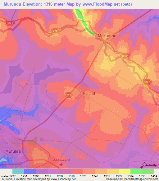 Murundu,Zambia Elevation Map