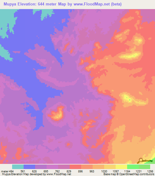 Mupya,Zambia Elevation Map