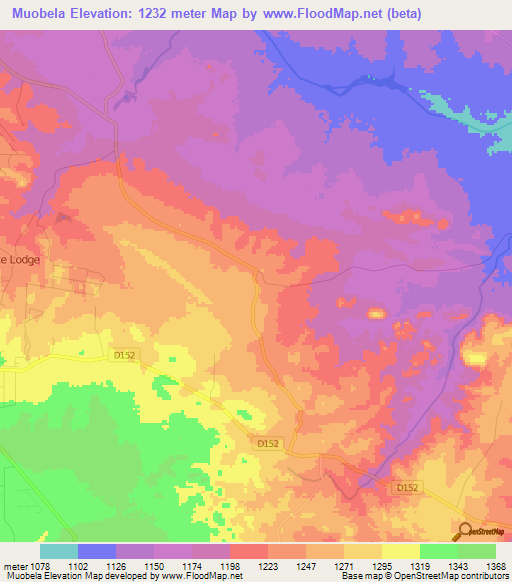 Muobela,Zambia Elevation Map