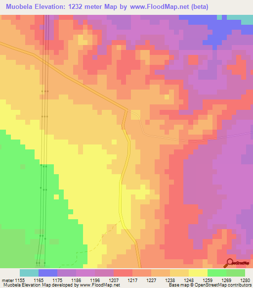 Muobela,Zambia Elevation Map