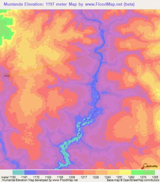 Muntanda,Zambia Elevation Map