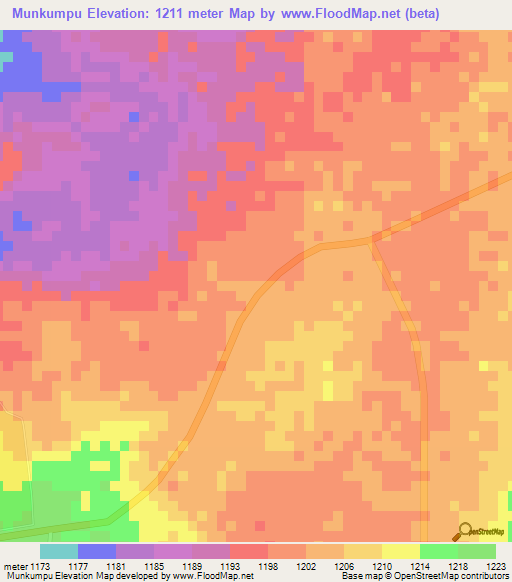 Munkumpu,Zambia Elevation Map