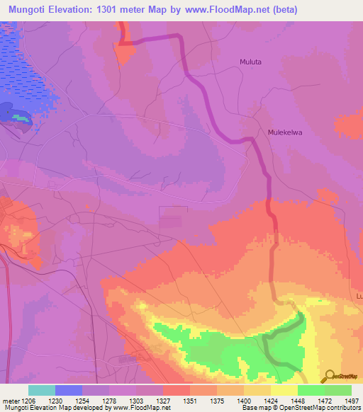 Mungoti,Zambia Elevation Map