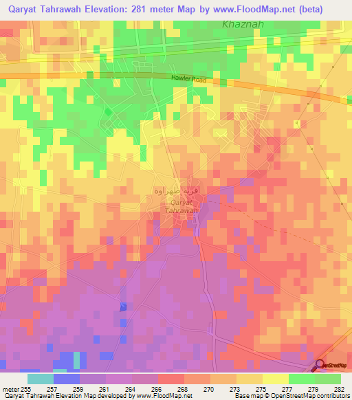 Qaryat Tahrawah,Iraq Elevation Map