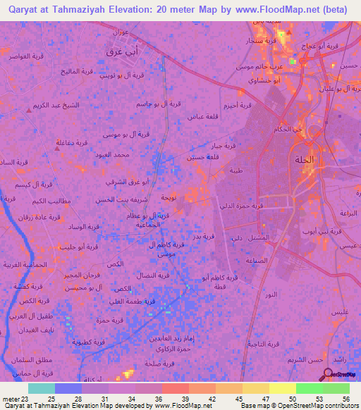 Qaryat at Tahmaziyah,Iraq Elevation Map