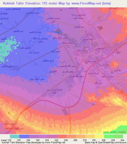 Kukhah Tahir,Iraq Elevation Map