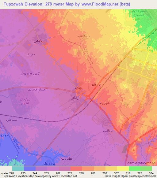 Tupzawah,Iraq Elevation Map