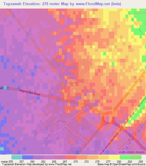 Tupzawah,Iraq Elevation Map