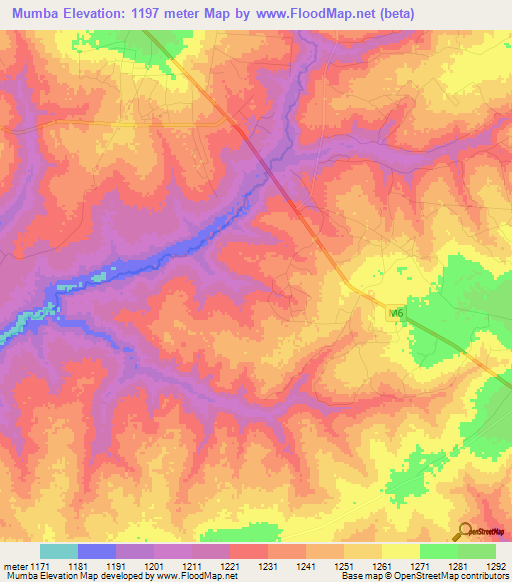 Mumba,Zambia Elevation Map