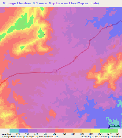 Mulunga,Zambia Elevation Map