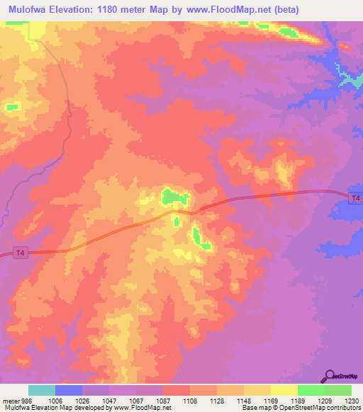 Mulofwa,Zambia Elevation Map