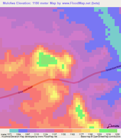 Mulofwa,Zambia Elevation Map