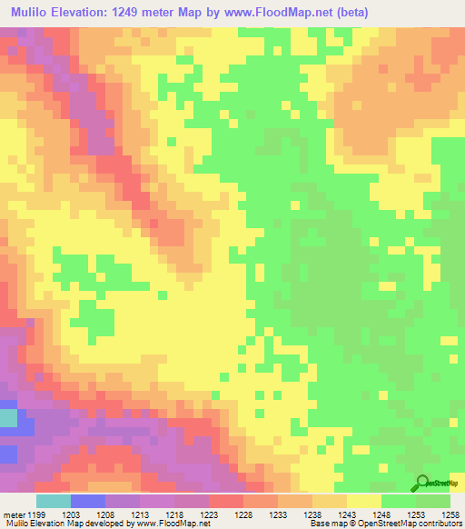 Mulilo,Zambia Elevation Map