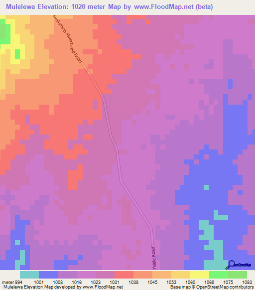 Mulelewa,Zambia Elevation Map