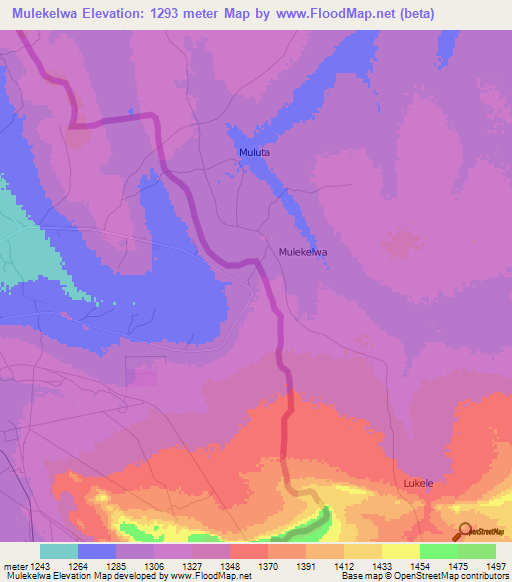 Mulekelwa,Zambia Elevation Map