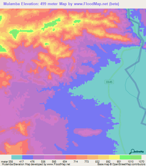 Mulamba,Zambia Elevation Map