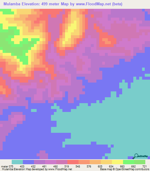 Mulamba,Zambia Elevation Map